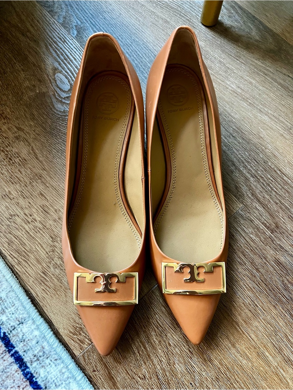Tory Burch Gigi 55mm Wedge Flats Tan Leather Pointed Toe Size 9.5